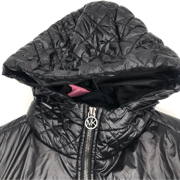 MICHAEL Michael Kors Black Quilted Scuba Side Hooded Zip Up Jacket - Picture 3 of 13